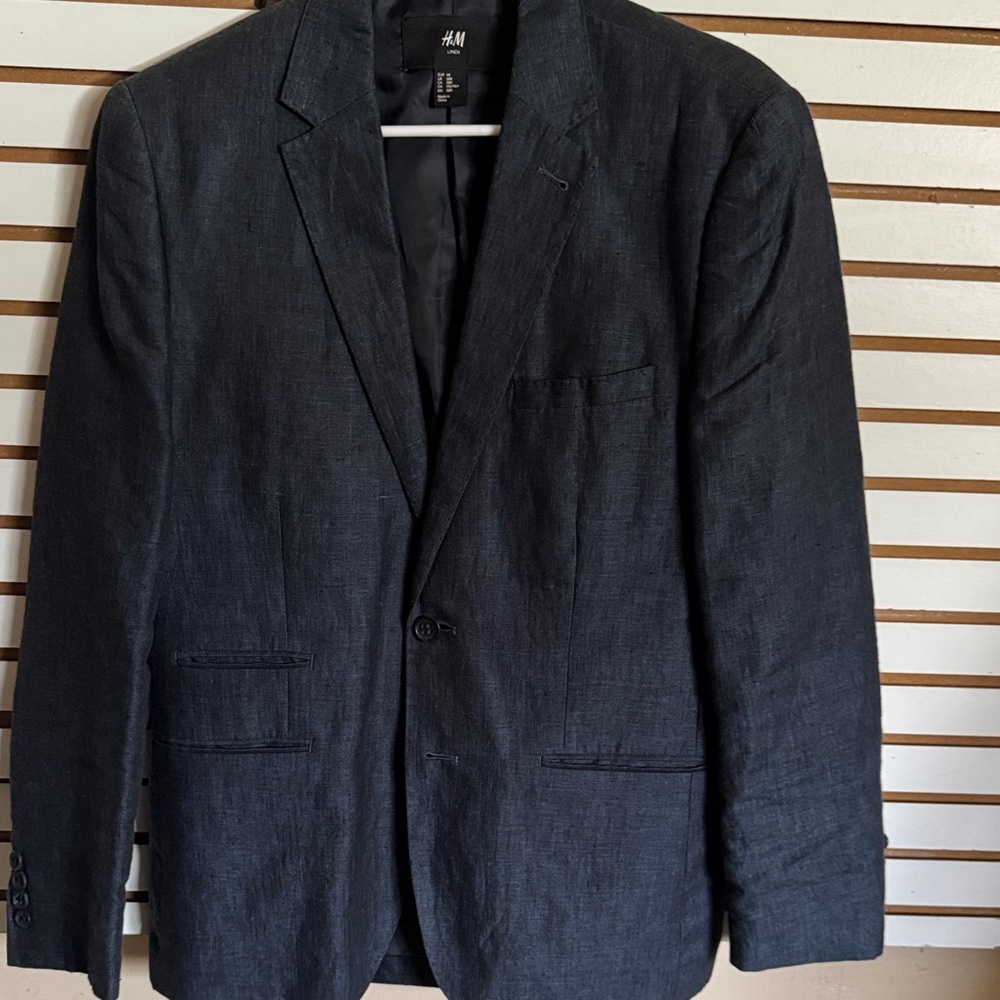 H&M Men's Charcoal Gray Linen-Blend Blazer